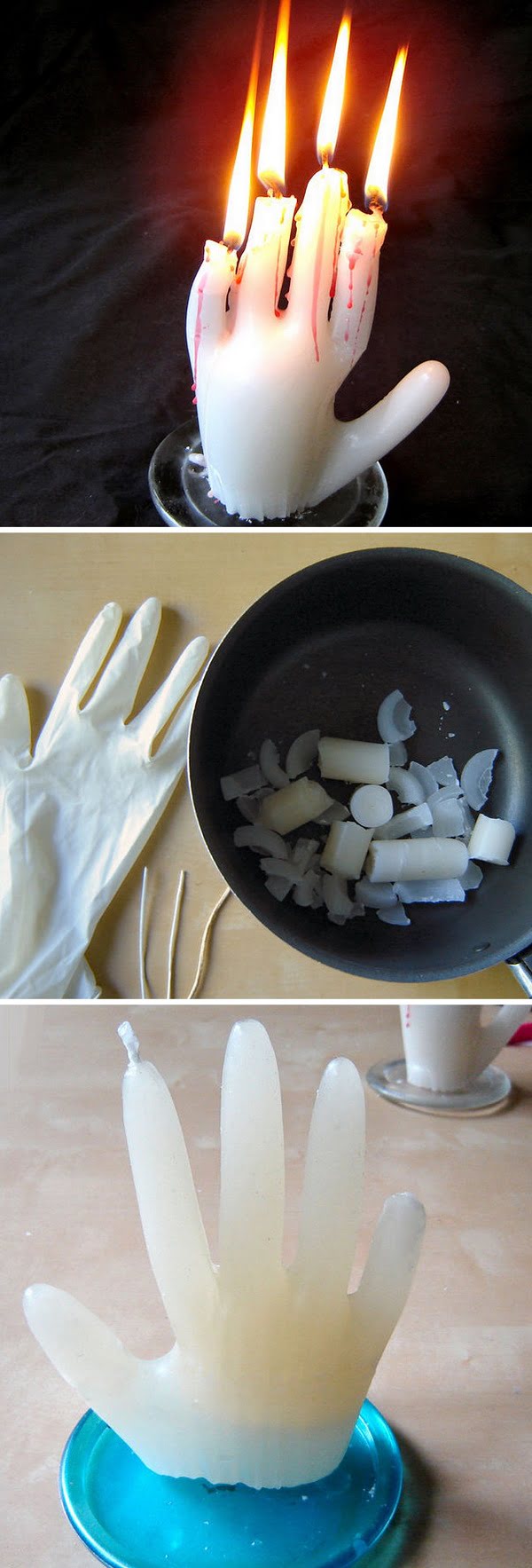 Check out the tutorial on how to make DIY spooky hand candles for Halloween home decoration