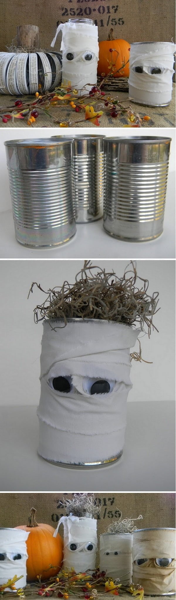 Check out the tutorial on how to make  mummy treat cans for  home decoration  