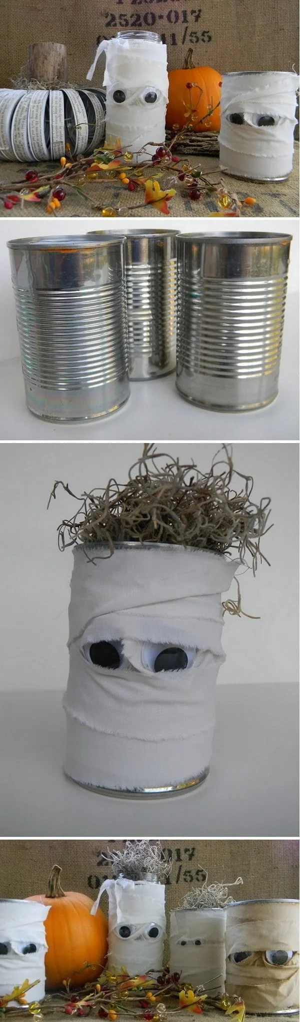 Check out the tutorial on how to make  mummy treat cans for  home decoration  