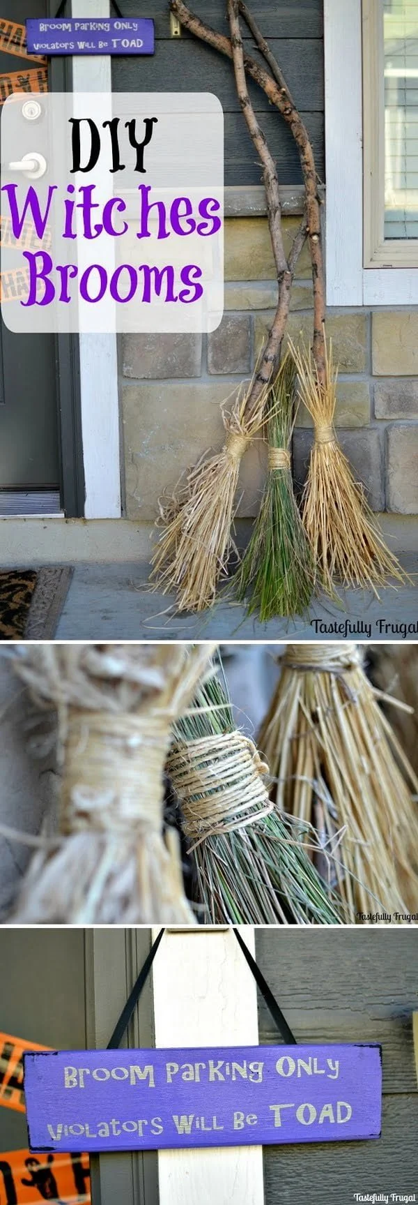 Check out the tutorial on how to make DIY witches brooms for Halloween home decoration
