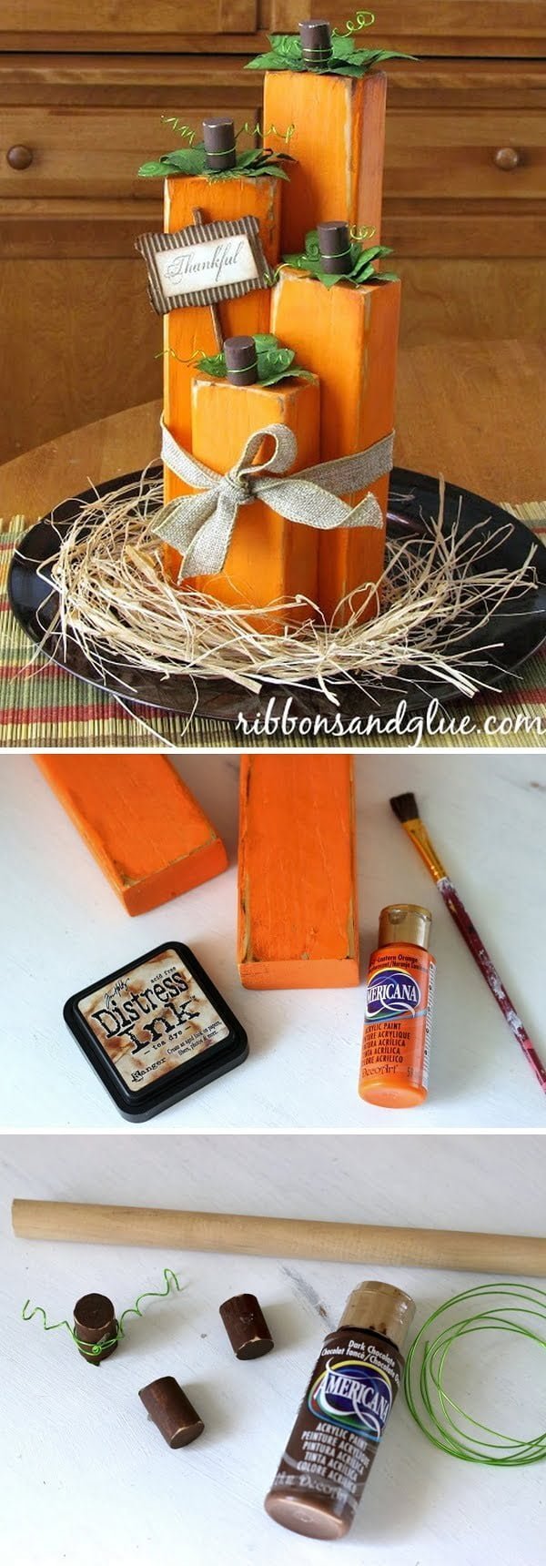 Check out the tutorial on how to make #DIY #rustic wood block pumpkins #woodworking #homedecor #fall