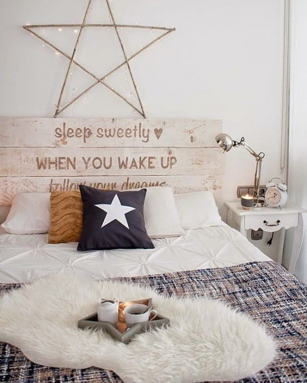 30 Unique Home Decor Ideas That Are Totally Doable -  headboard idea for unique accent in this  decor. Love it!