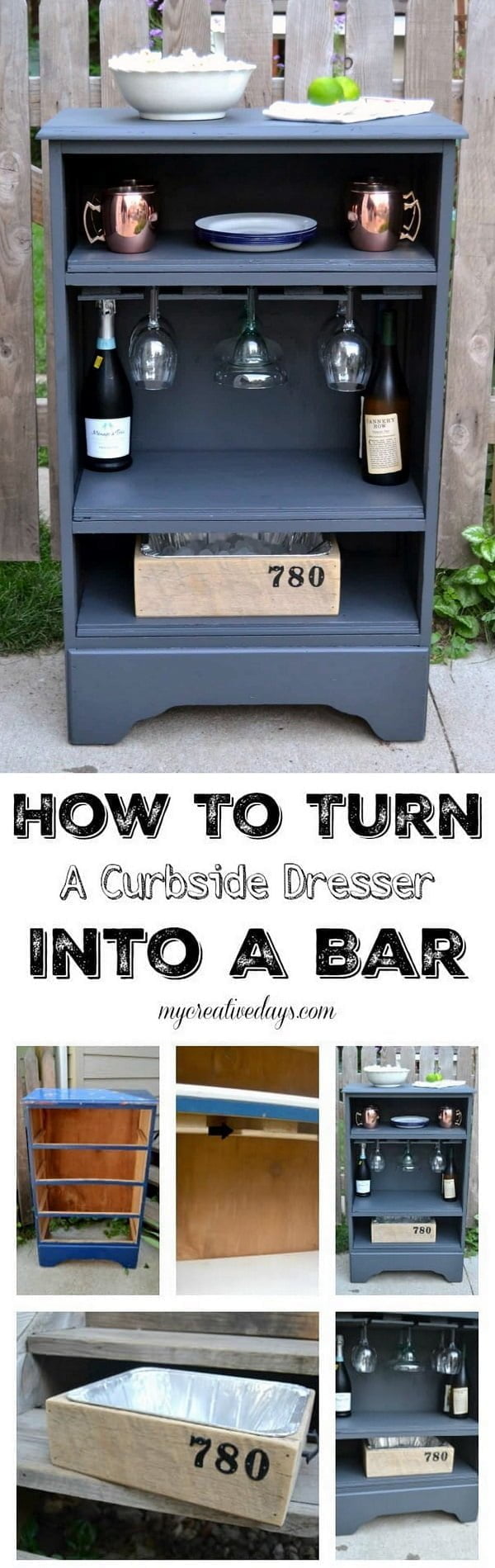 How to  turn a curbside dresser into a bar  on a    