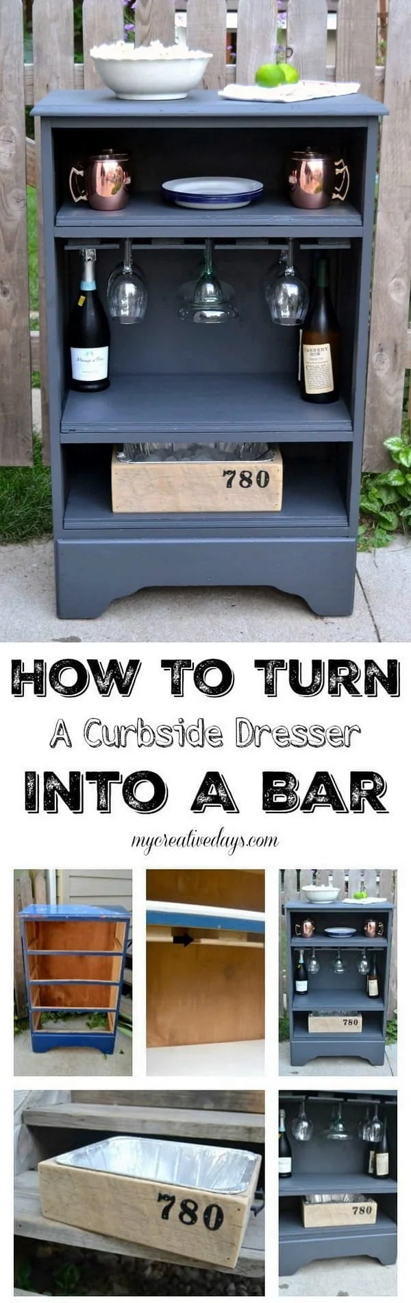 How to turn a curbside dresser into a bar on a