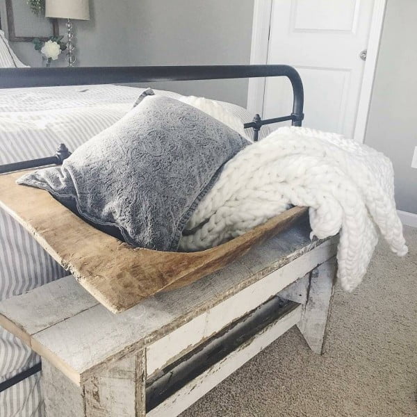 Love this bed end bench and the  vibe in this bedroom!  