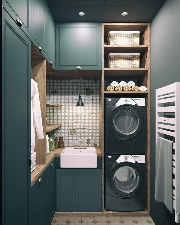 100 Fabulous Laundry Room Decor Ideas You Can Copy - Check out this laundry room decor idea with mini tile accent walls. Love it!