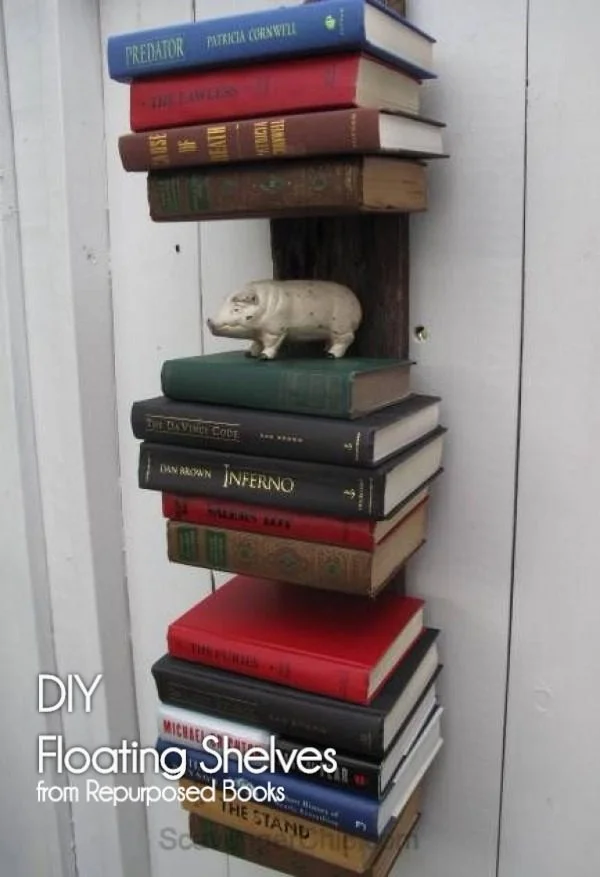 You have to see this tutorial on how to build  repurposed book floating shelves   