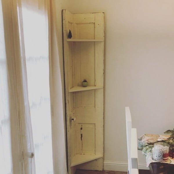 30 Most Impressive DIY Makeovers of Flea Market Finds - Check out this   flip of an old door turned into a corner shelf   