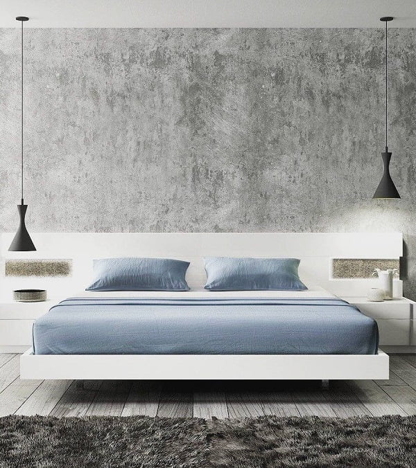 Love the modern industrial decor look and the sleek floating bed design    