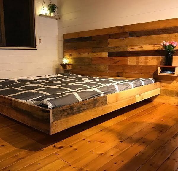 Love this floating bed design made of  planks    