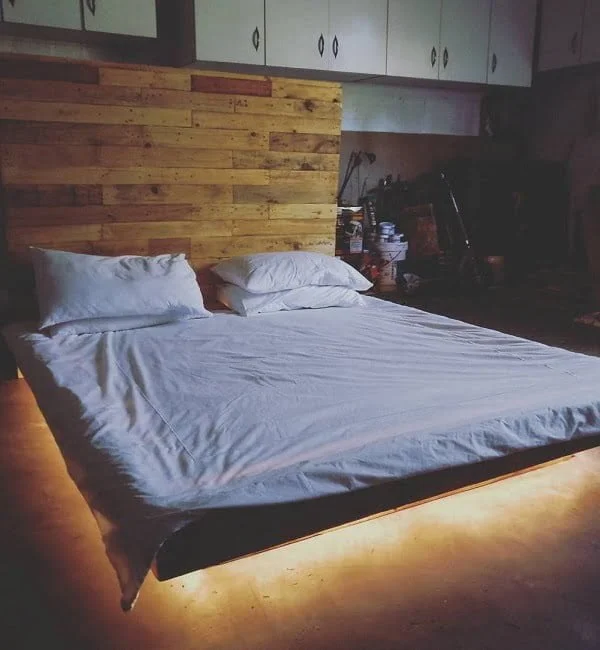 Love this under lit floating bed design!    