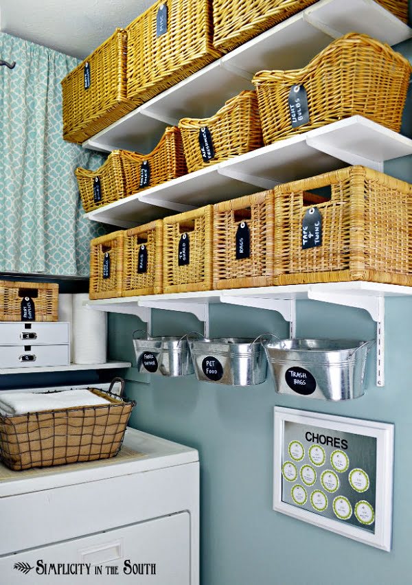 100 Fabulous Laundry Room Decor Ideas You Can Copy - You have to see this laundry room decor idea with wicker baskets and a bulletin board. Love it!
