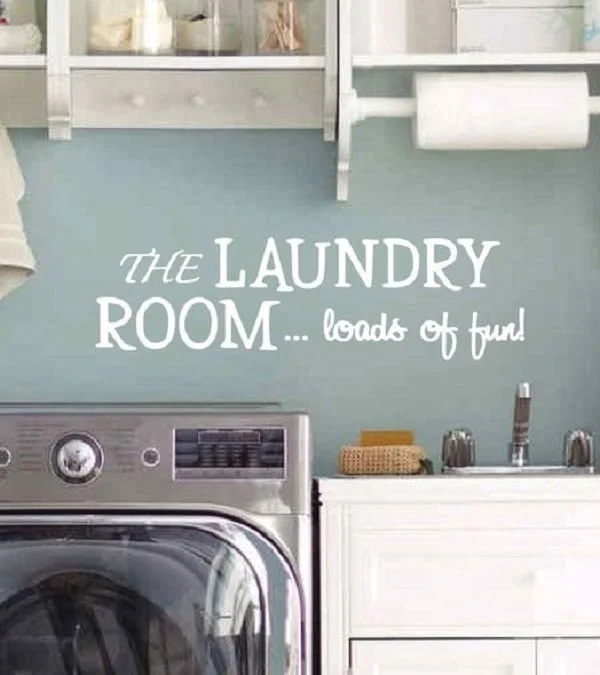 100 Fabulous Laundry Room Decor Ideas You Can Copy - Check out this laundry room decor idea with wall decals. Brilliant!