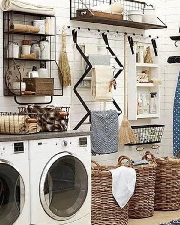 100 Fabulous Laundry Room Decor Ideas You Can Copy - Check out this laundry room decor idea with great organization. Love it!