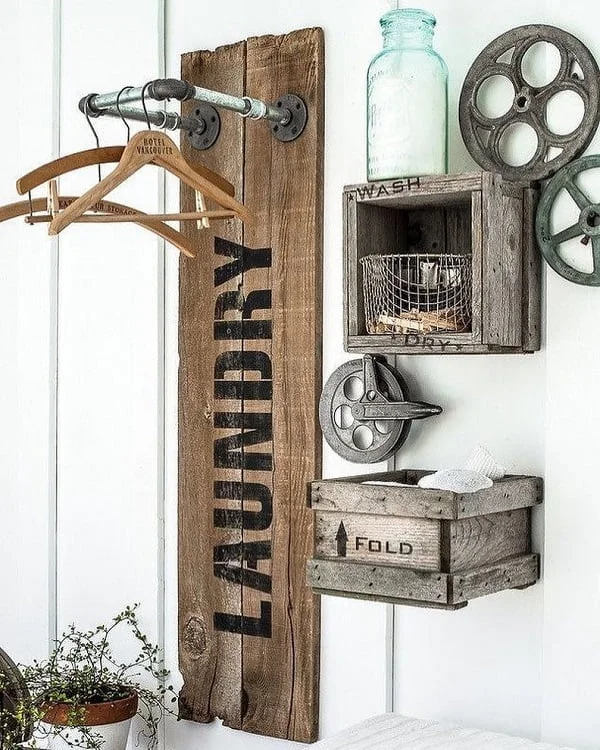 100 Fabulous Laundry Room Decor Ideas You Can Copy - Check out this laundry room decor idea with repurposed wall sign. Love it!