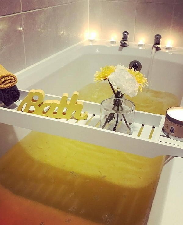 So romantic! A rustic bathtub tray. Love this!    