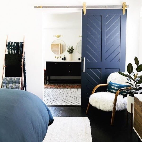 California chic decor idea with a sliding door. Love it!