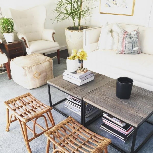 California chic decor idea with vintage stools. Love it!