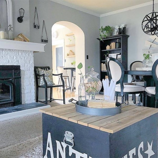 living room decor idea with a rustic box coffee table. Love it!