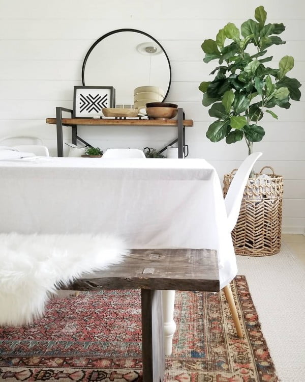 modern  dining area decor idea with rustic furniture and furs. Love it!  