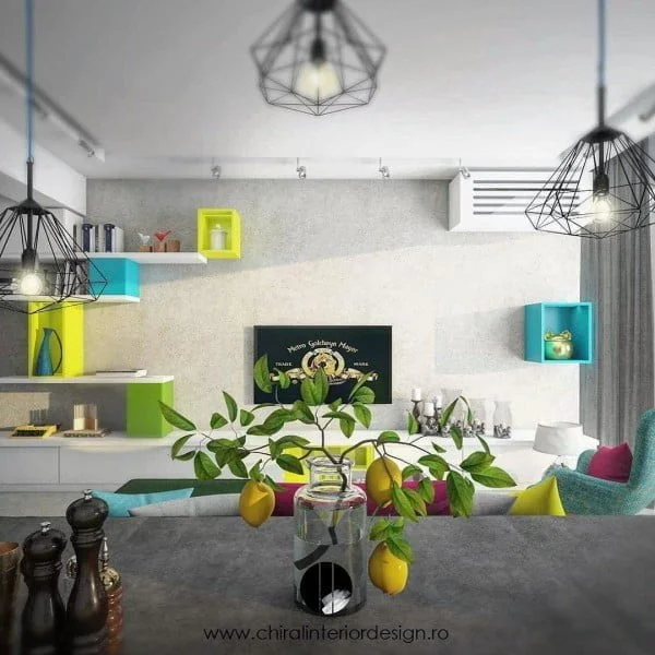 Pops of Brights in Modern Living Room Design