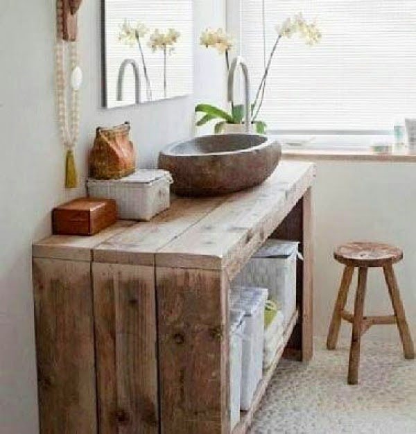 100 Cozy Rustic Farmhouse Bathroom Decor Ideas You Can Easily Copy - Check out this  bathroom decor idea with a wooden sink and reclaimed wood vanity. Love it!  