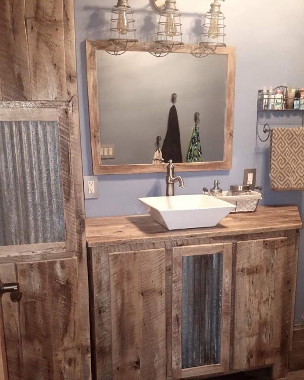 100 Cozy Rustic Farmhouse Bathroom Decor Ideas You Can Easily Copy - Check out this  bathroom decor idea with reclaimed wood furniture. Love it!  