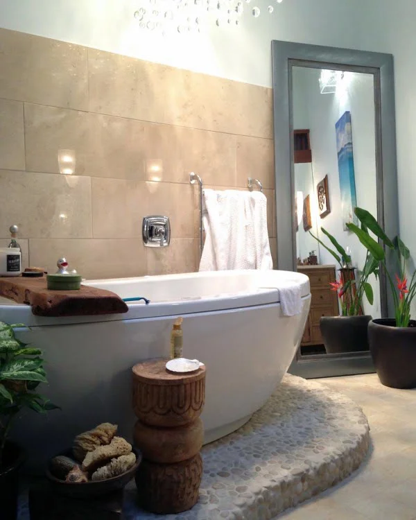 You have to see this bathroom decor idea with natural stone and wood accents that will turn your bathroom into SPA!  