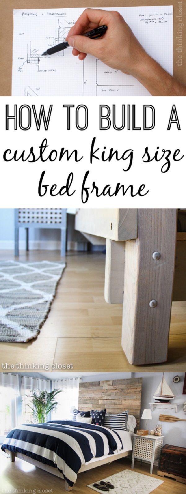 45 Easy DIY Bed Frame Projects You Can Build on a Budget - Check out the tutorial on how to make a #DIY custom king size bed frame. Looks easy enough! #BedroomIdeas #HomeDecorIdeas