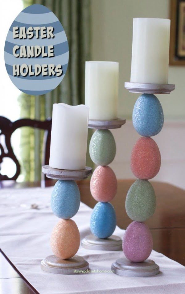 Check out this cute #Easter decor idea with Easter egg candle holders. Love it! #HomeDecorIdeas