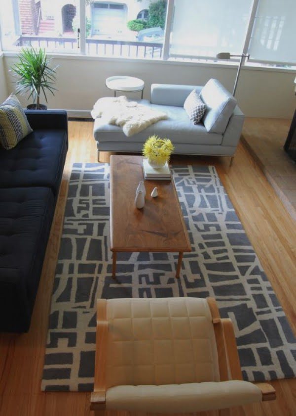 living room decor idea with an accent runner rug. Love it!