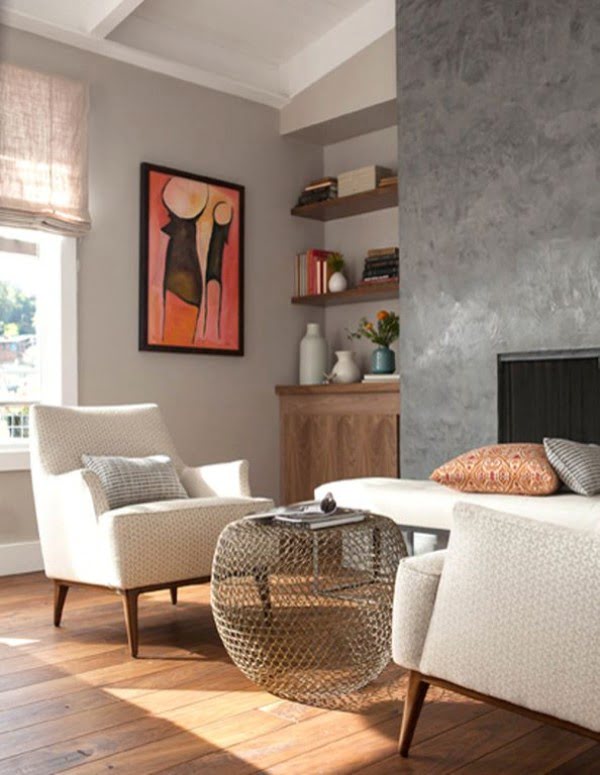 living room decor idea with industrial accent walls. Love it!