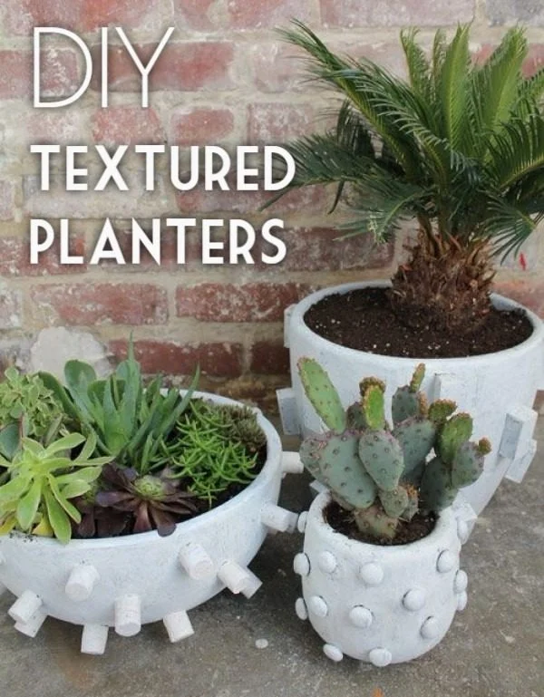 Great idea! Check out the tutorial on how to make  textured concrete garden planters 