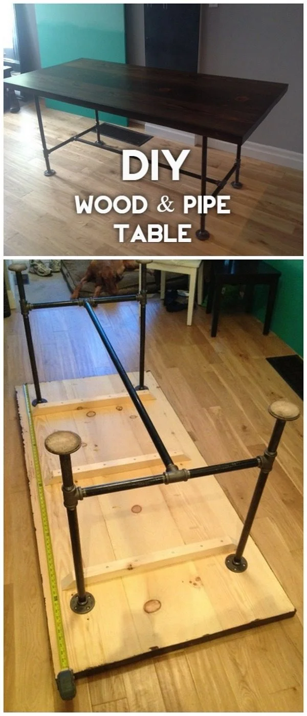  table de bricolage en bois et tuyaux