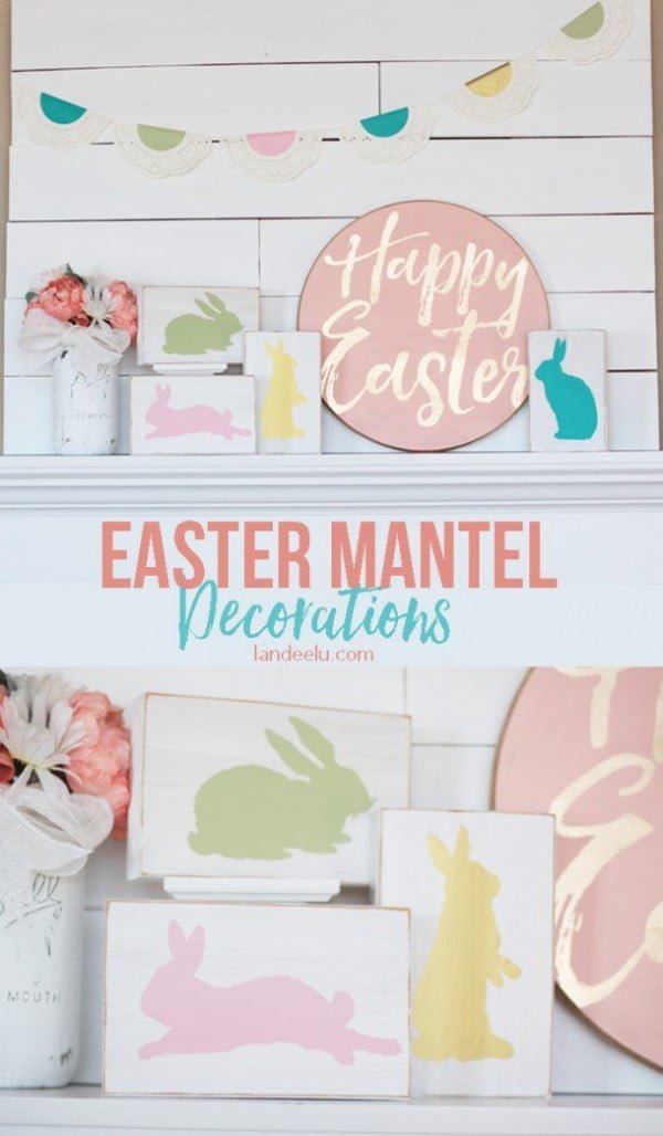 Check out this cute #Easter decor idea with mantel sign. Love it! #HomeDecorIdeas