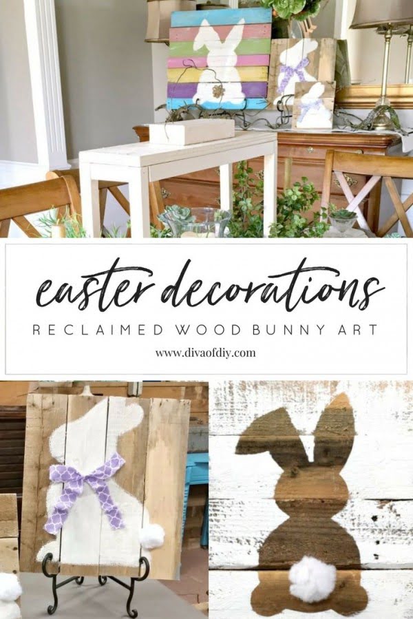 Check out this cute #Easter decor idea with a #rustic #EasterBunny sign. Love it! #HomeDecorIdeas