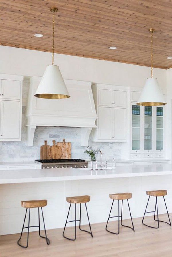  kitchen decor idea with a wood plank ceiling. Love it!  