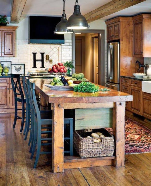  kitchen decor idea with a rustic wood island. Love it!  