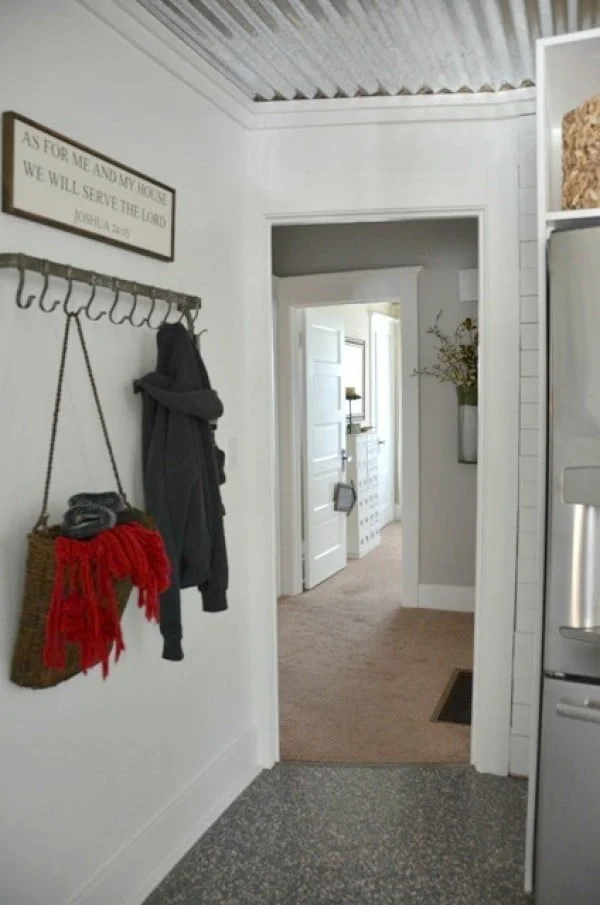  decor idea with corrugated tin ceiling. Love it!  