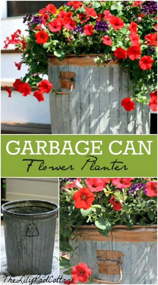 Great idea! Check out the tutorial on how to make a  garbage can garden planter 