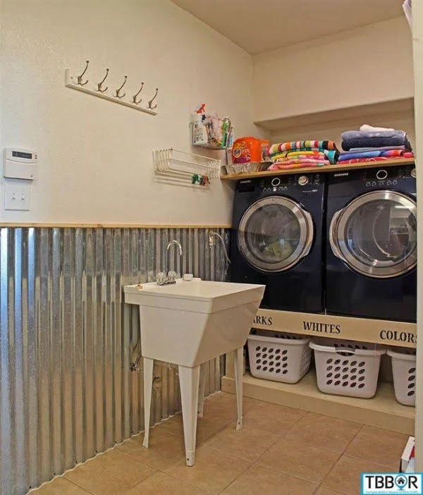 100 Fabulous Laundry Room Decor Ideas You Can Copy - You have to see this laundry room decor idea with industrial wainscoting. Love it!