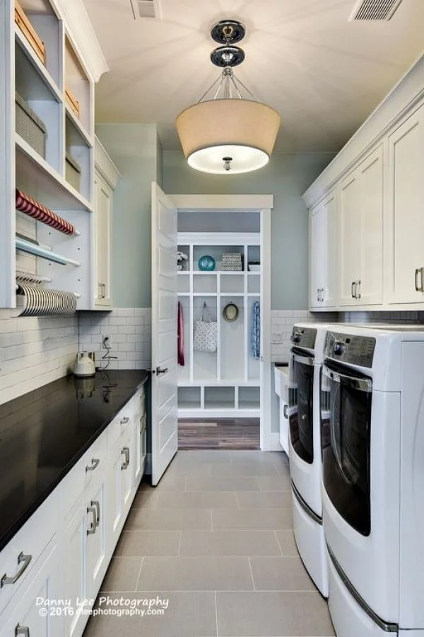 100 Fabulous Laundry Room Decor Ideas You Can Copy - You have to see this laundry room decor idea with subway tile accent walls. Love it!