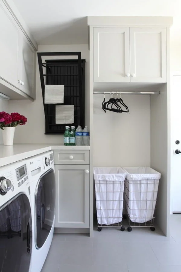 100 Fabulous Laundry Room Decor Ideas You Can Copy - You have to see this laundry room decor idea with a hanging nook. Love it!