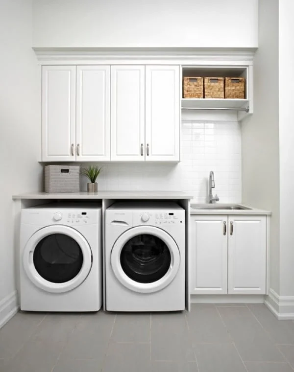 100 Fabulous Laundry Room Decor Ideas You Can Copy - You have to see this laundry room decor idea with wicker basket accents. Love it!