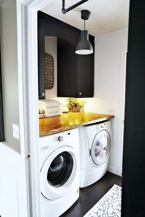 100 Fabulous Laundry Room Decor Ideas You Can Copy - You have to see this laundry room decor idea with a natural wood counter top. Love it!