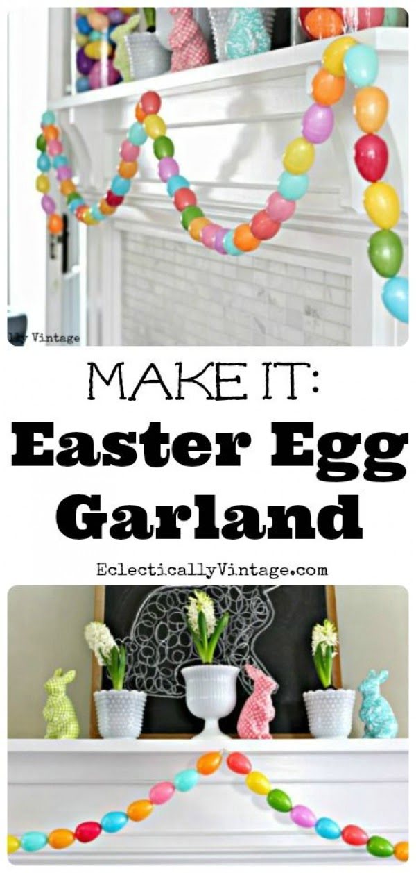 Check out this cute #Easter decor idea with an egg garland. Love it! #HomeDecorIdeas