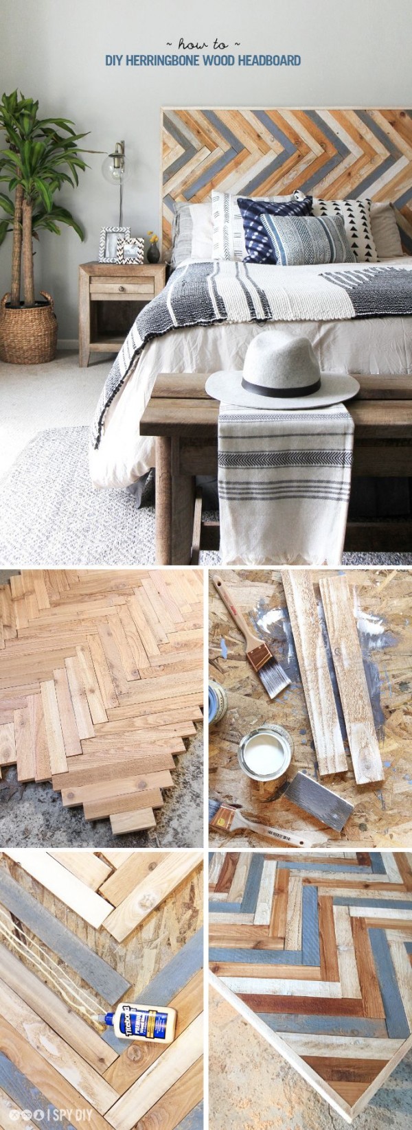 Check out this tutorial on how to make a #DIY herringbone wood headboard. Looks easy enough! #BedroomIdeas #HomeDecorIdeas