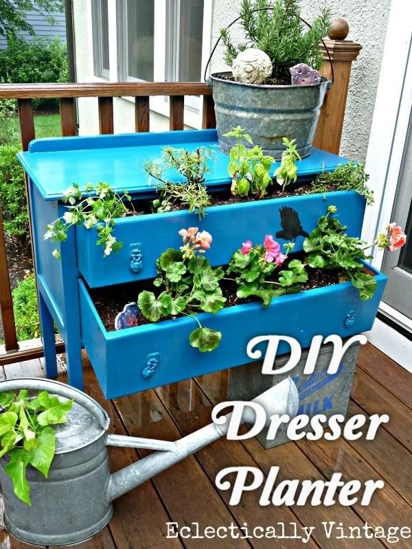 Great idea! Check out the tutorial on how to make a  dresser garden planter 