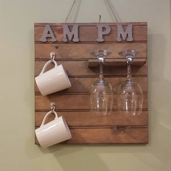 You have to see this  wall decor idea with a mug and wine glass holder. Love it! 