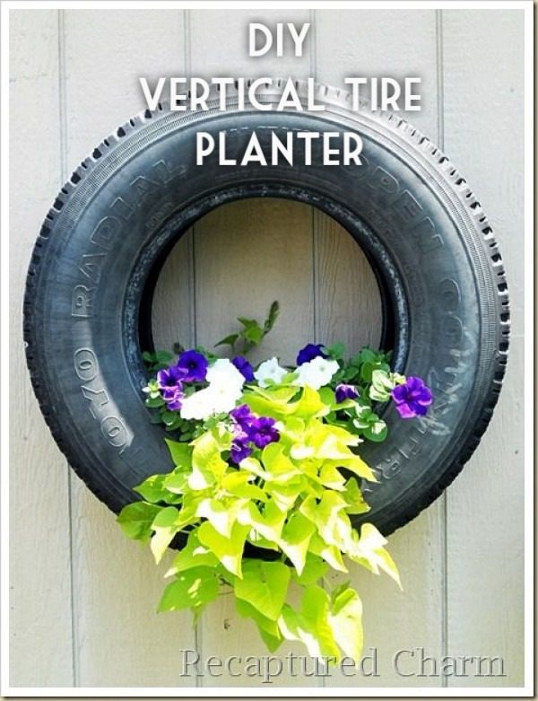 Great idea! Check out the tutorial on how to make a  vertical tire garden planter 